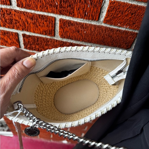 Stella McCartney falabella small shoulder bag crossbody half moon raffia chalk - Picture 9 of 14